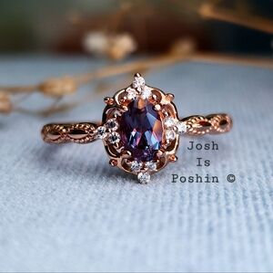 1/2CTW Alexandrite halo ring in rose gold over sterling silver